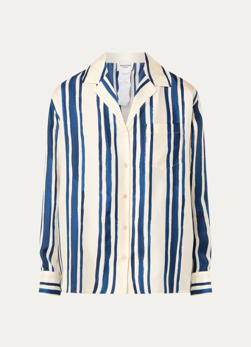 MaxMara Corona blouse van zijde met streepprint - voorkant blauw