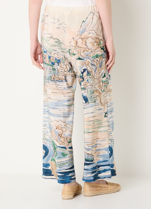 MaxMara Curva high waist straight fit broek van zijde met print - achterkant lichtblauw