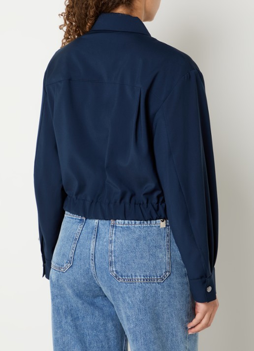 MaxMara Decano cropped jack van scheerwol met opgestikte zakken - achterkant 3 donkerblauw