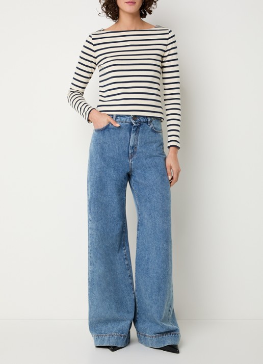 MaxMara Derasmo fijngebreide trui met boothals en streepprint - voorkant 3 ivoor