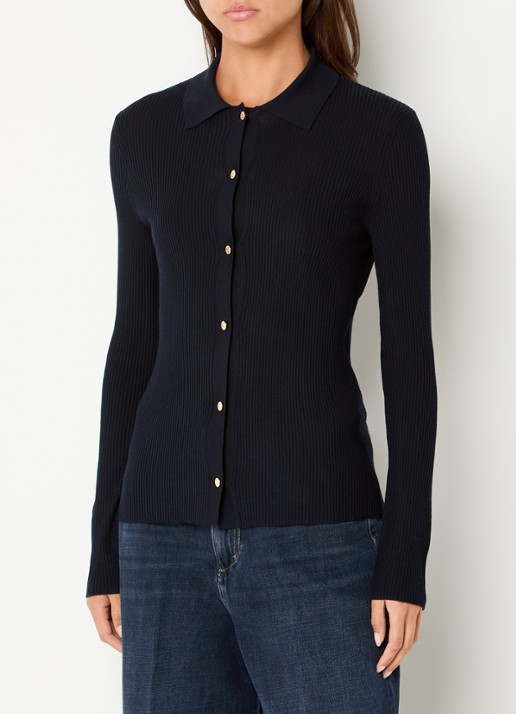 MaxMara Fijngebreid vest in wolblend - detail donkerblauw