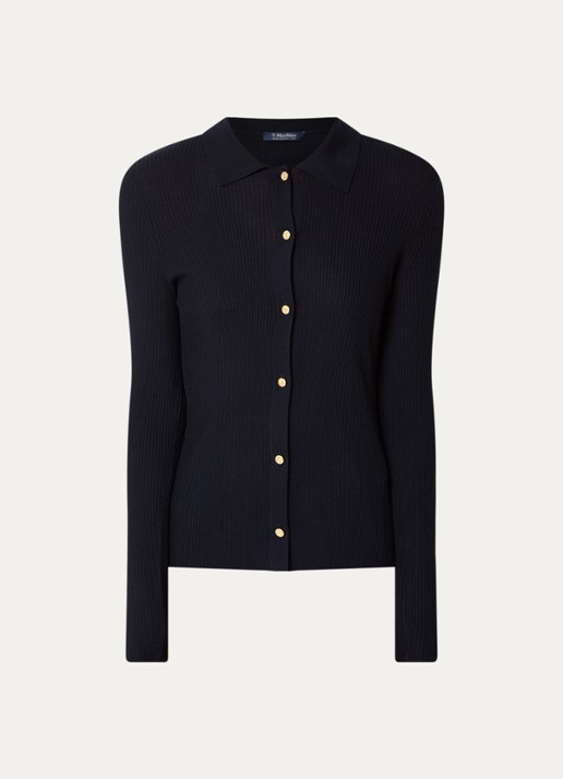 MaxMara Fijngebreid vest in wolblend - voorkant 2 donkerblauw