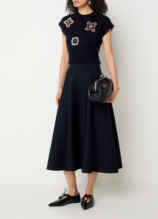 MaxMara Fijngebreide top in kasjmierblend met strass - voorkant 4 donkerblauw