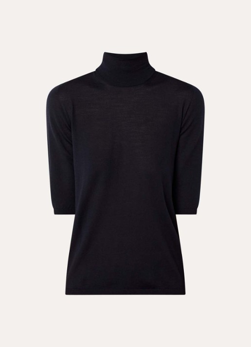 MaxMara Fijngebreide top van wol met col - voorkant donkerblauw
