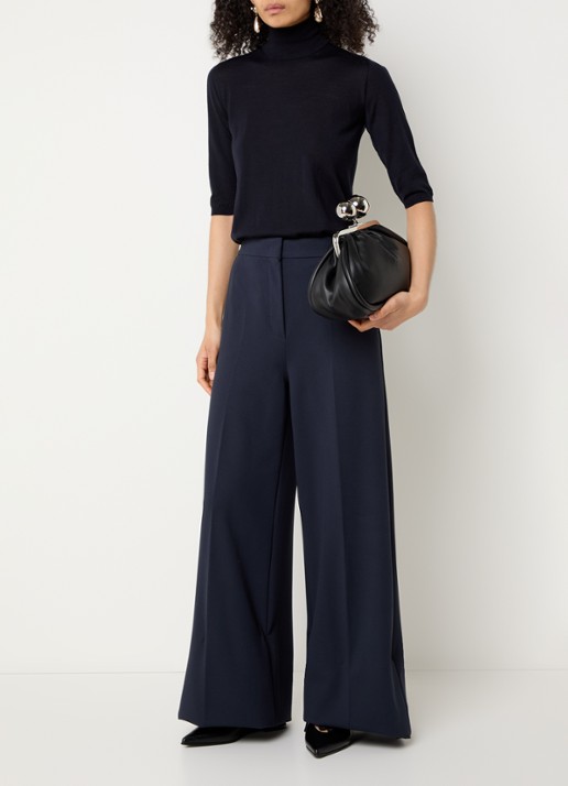 MaxMara Fijngebreide top van wol met col - voorkant 2 donkerblauw