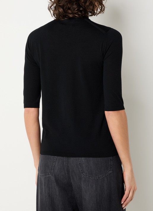 MaxMara Fijngebreide top van wol met col - achterkant zwart
