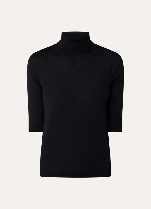 MaxMara Fijngebreide top van wol met col - voorkant 3 zwart