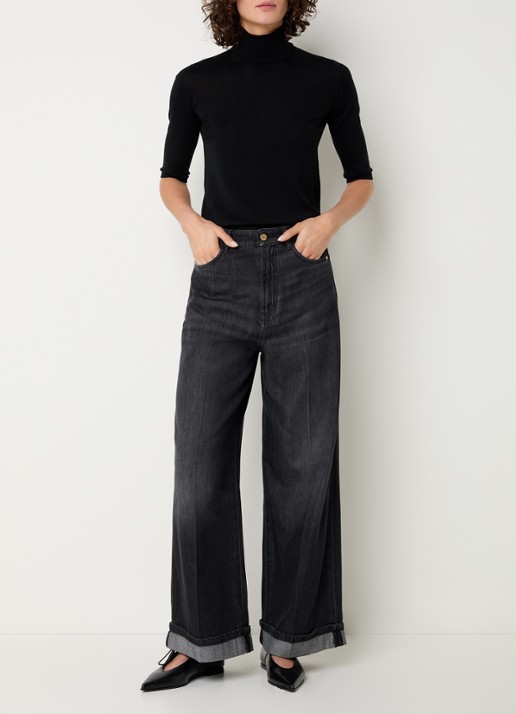 MaxMara Fijngebreide top van wol met col - voorkant 4 zwart