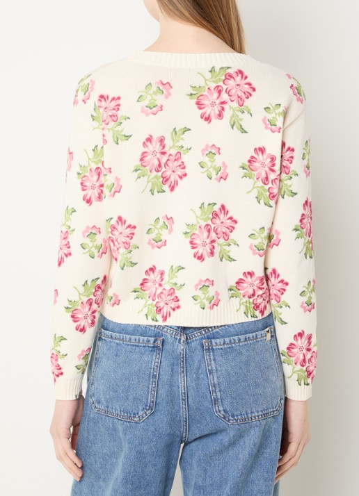 MaxMara Fijngebreide trui met bloemenprint - achterkant ivoor