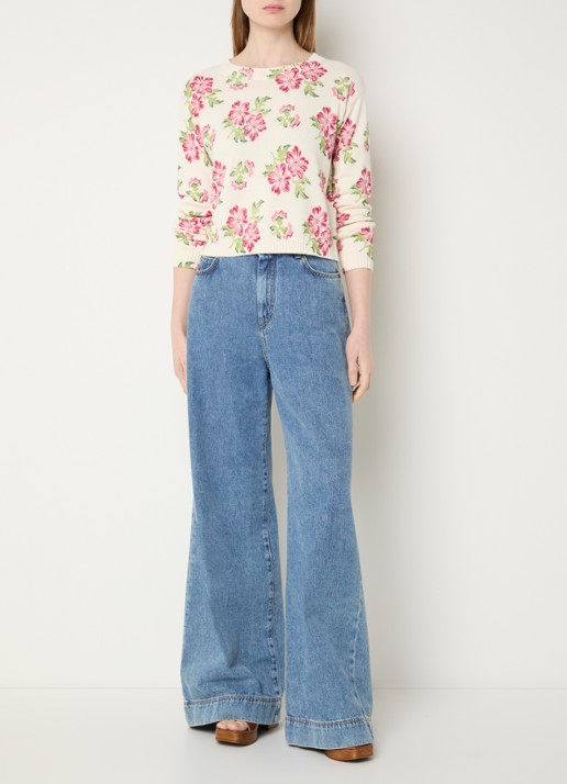 MaxMara Fijngebreide trui met bloemenprint - voorkant 4 ivoor