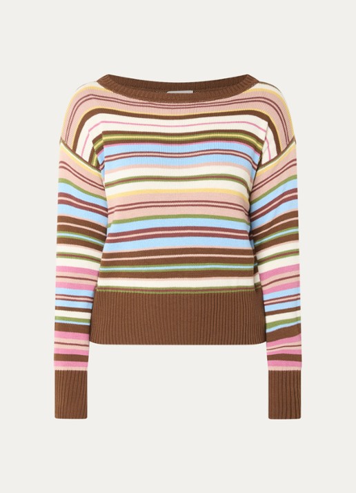 MaxMara Fijngebreide trui met streepprint - voorkant donkerbruin