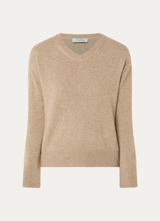 MaxMara Fijngebreide trui van kasjmier - voorkant donkerbeige