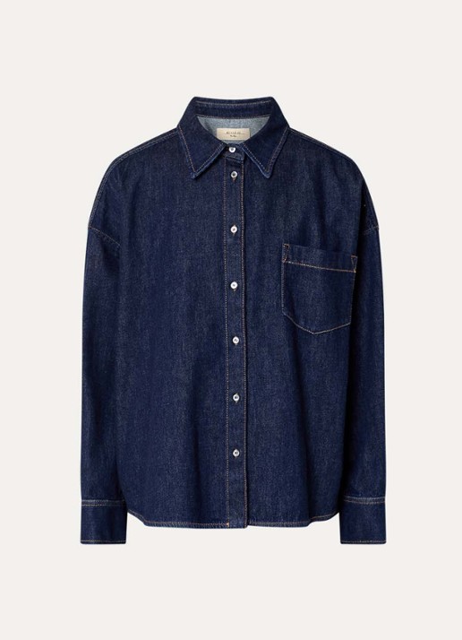 MaxMara Foggia blouse van denim met borstzak - voorkant 2 indigo