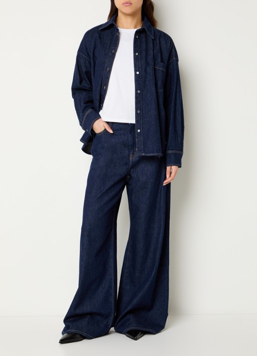 MaxMara Foggia blouse van denim met borstzak - voorkant 3 indigo
