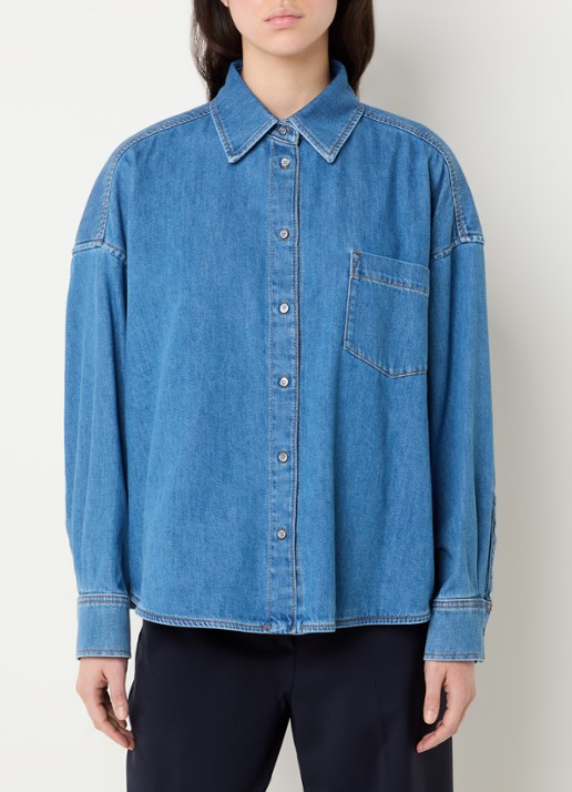 MaxMara Foggia blouse van denim met borstzak