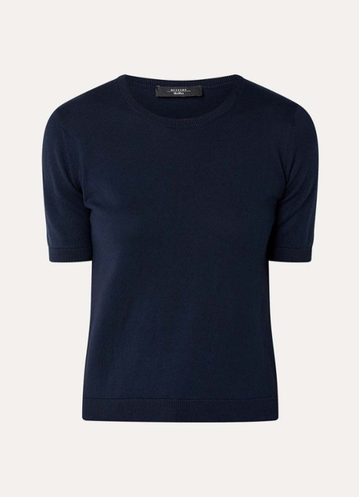 MaxMara Gabarra T-shirt van satijn - voorkant 3 donkerblauw