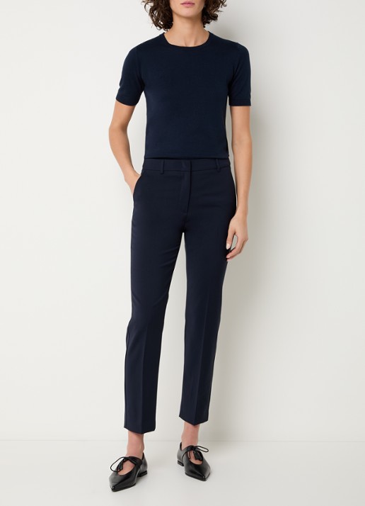 MaxMara Gabarra T-shirt van satijn - voorkant 4 donkerblauw
