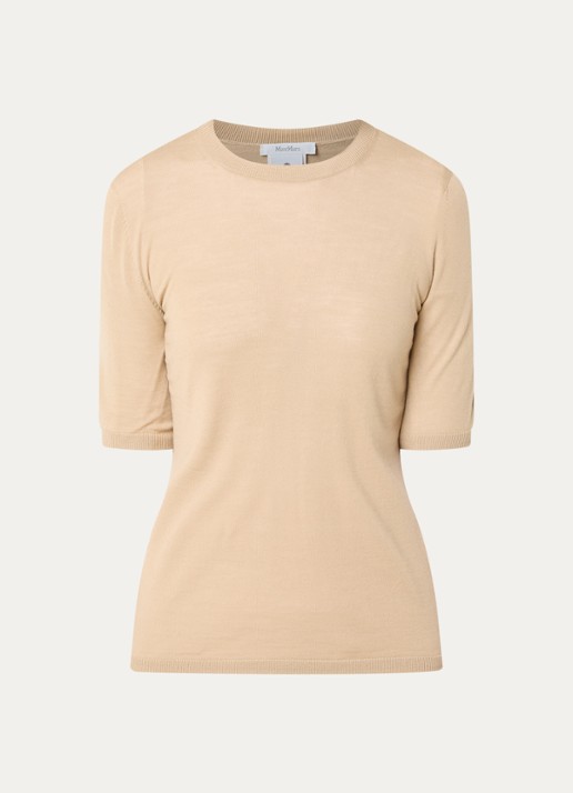 MaxMara Gerico fijngebreide top van wol  - voorkant 2 donkerbeige