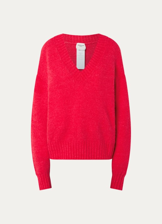 MaxMara Grofgebreide trui in wolblend met V-hals - voorkant 3 rood