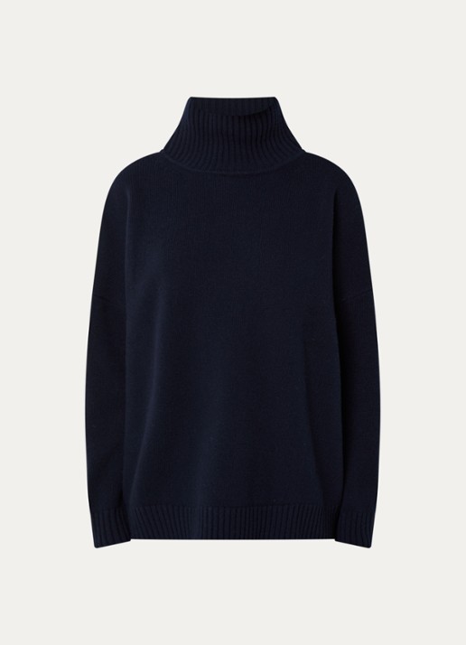 MaxMara Grofgebreide trui van wol met col - voorkant 3 donkerblauw