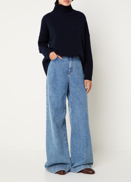 MaxMara Grofgebreide trui van wol met col - voorkant 4 donkerblauw