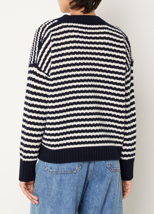 MaxMara Grofgebreide trui van wol met streepprint - achterkant 2 donkerblauw