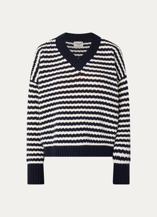 MaxMara Grofgebreide trui van wol met streepprint - voorkant 3 donkerblauw