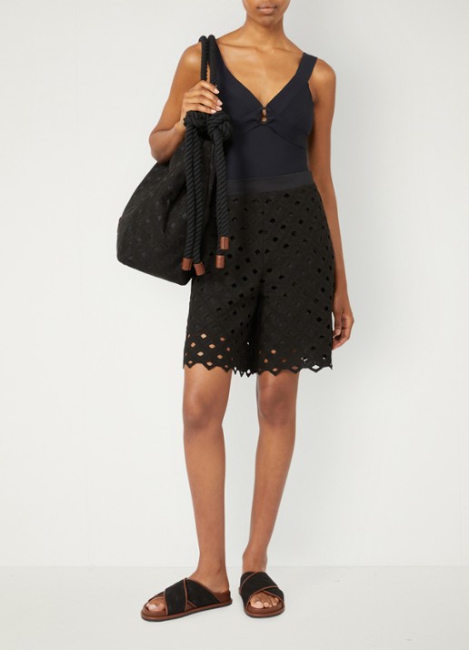 MaxMara High waist wide fit korte broek met cut out detail - voorkant 2 zwart