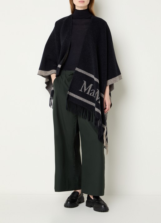 MaxMara Hilde poncho van wol met logoprint - voorkant 2 donkerblauw