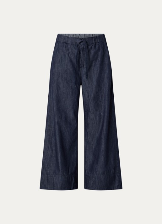 MaxMara Jour high waist wide fit broek van denim met strikceintuur - voorkant 2 indigo