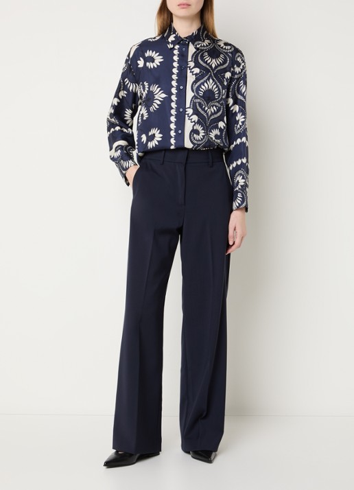 MaxMara Lastra blouse van zijde met print en borstzak - voorkant 4 donkerblauw