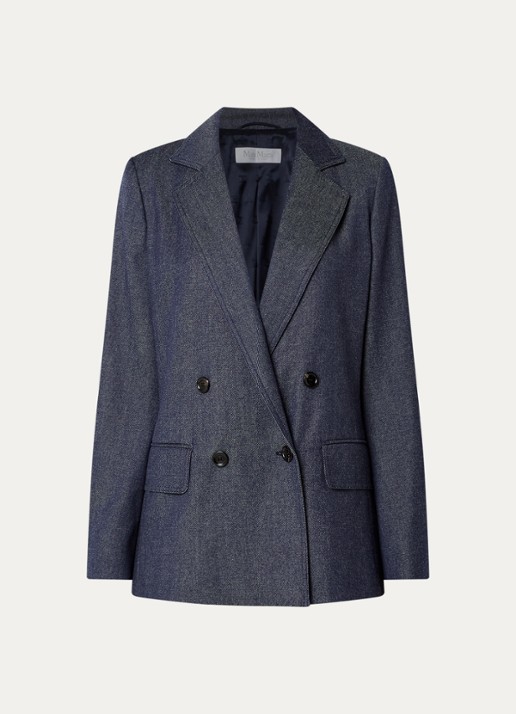 MaxMara Locarno double-breasted blazer van scheerwol met klepzakken - voorkant donkerblauw
