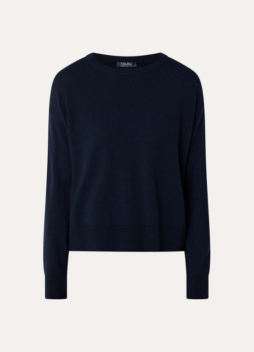 MaxMara Mabisso fijngebreide trui van wol met ronde hals - voorkant 3 donkerblauw