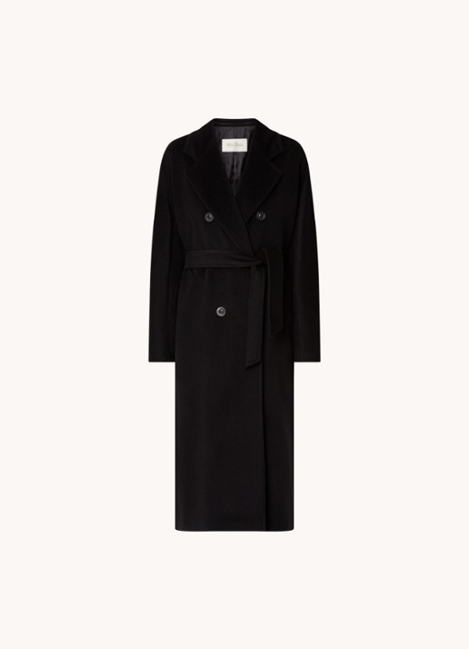 MaxMara Madame double-breasted mantel in kasjmierblend met strikceintuur - voorkant 3 zwart