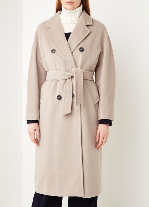 MaxMara Madame mantel in wolblend met strikceintuur - detail 3 beige