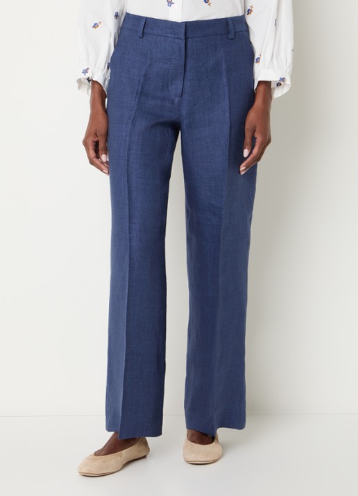 MaxMara Malizia high waist wide fit pantalon van linnen - detail 4 donkerblauw
