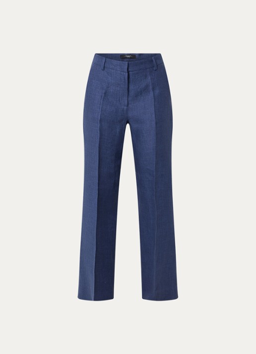 MaxMara Malizia high waist wide fit pantalon van linnen - voorkant 2 donkerblauw