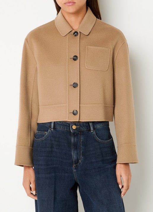 MaxMara Mantel in wolblend met borstzak - detail camel