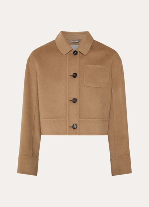 MaxMara Mantel in wolblend met borstzak - voorkant 2 camel