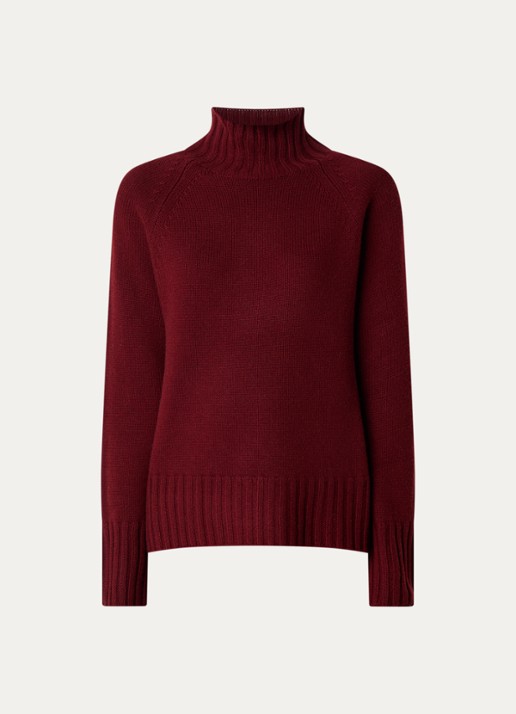 MaxMara Mantova fijngebreide trui in kasjmierblend met col - voorkant bordeauxrood