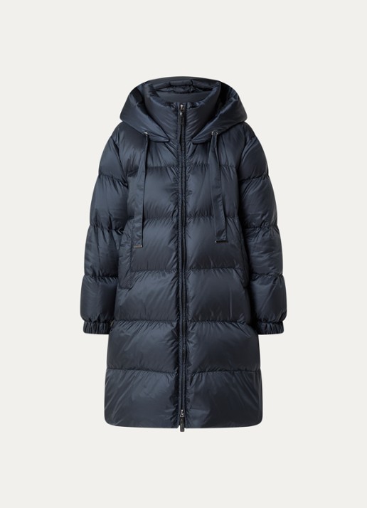 MaxMara Marte longline pufferjas met donsvulling en afneembare capuchon - voorkant 3 donkerblauw