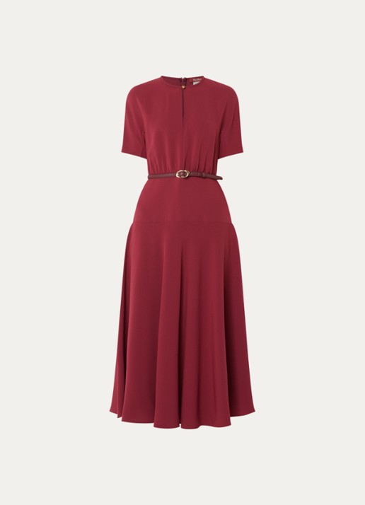 MaxMara Maxi jurk met ceintuur - voorkant cranberryrood