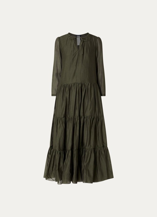MaxMara Midi jurk in zijdeblend met plooidetail - voorkant groen