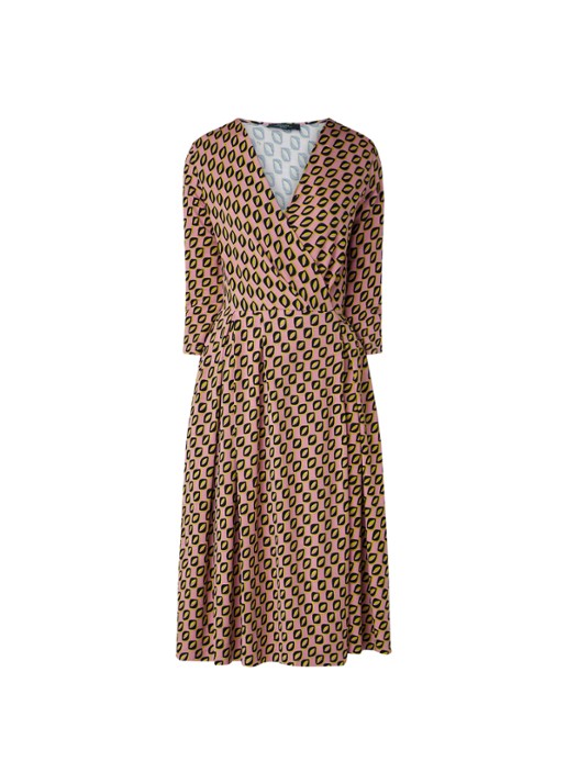 MaxMara Midi jurk van jersey met overslag en grafisch dessin - voorkant 2 roze
