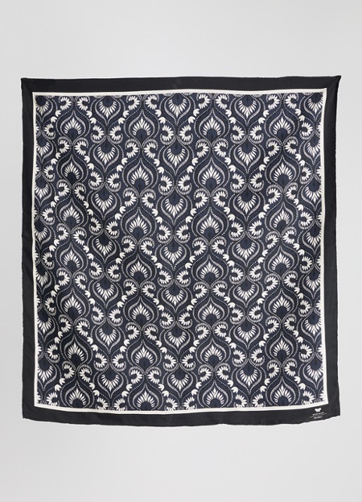 MaxMara Onesto sjaal van zijde met paisley dessin 90 x 90 cm - detail 3 donkerblauw