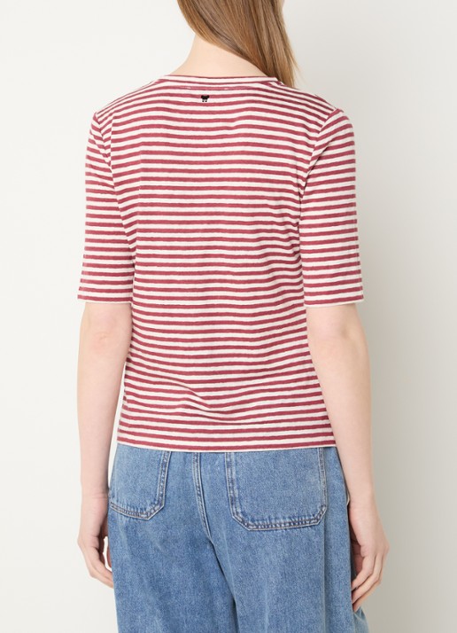 MaxMara Opzione T-shirt van linnen met V-hals - achterkant 2 kersenrood