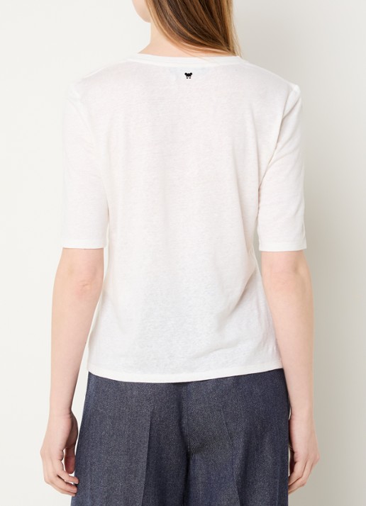 MaxMara Opzione T-shirt van linnen met V-hals - achterkant 4 wit