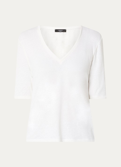 MaxMara Opzione T-shirt van linnen met V-hals - voorkant 2 wit