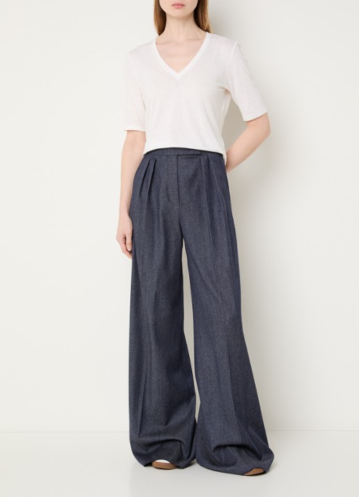 MaxMara Opzione T-shirt van linnen met V-hals - voorkant 3 wit