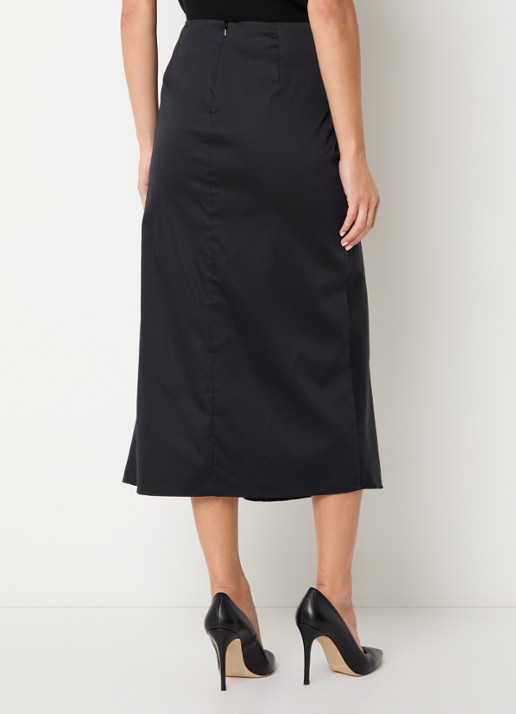 MaxMara Paggi asymmetrische midi rok van satijn met plooidetail  - achterkant 4 zwart